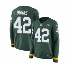 Women's Nike Green Bay Packers #42 Oren Burks Limited Green Therma Long Sleeve NFL Jersey