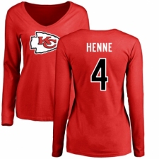 NFL Women's Nike Kansas City Chiefs #4 Chad Henne Red Name & Number Logo Slim Fit Long Sleeve T-Shirt