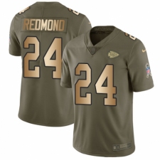 Youth Nike Kansas City Chiefs #24 Will Redmond Limited Olive/Gold 2017 Salute to Service NFL Jersey