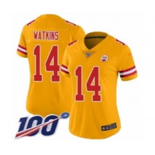 Women's Kansas City Chiefs #14 Sammy Watkins Limited Gold Inverted Legend 100th Season Football Jersey