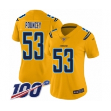 Women's Los Angeles Chargers #53 Mike Pouncey Limited Gold Inverted Legend 100th Season Football Jersey