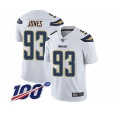 Men's Los Angeles Chargers #93 Justin Jones White Vapor Untouchable Limited Player 100th Season Football Jersey