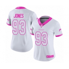 Women's Los Angeles Chargers #93 Justin Jones Limited White Pink Rush Fashion Football Jersey
