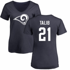 NFL Women's Nike Los Angeles Rams #21 Aqib Talib Navy Blue Name & Number Logo Slim Fit T-Shirt