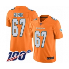Men's Miami Dolphins #67 Daniel Kilgore Limited Orange Rush Vapor Untouchable 100th Season Football Jersey