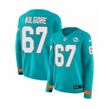 Women's Nike Miami Dolphins #67 Daniel Kilgore Limited Aqua Therma Long Sleeve NFL Jersey