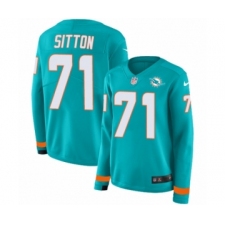 Women's Nike Miami Dolphins #71 Josh Sitton Limited Aqua Therma Long Sleeve NFL Jersey