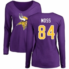 NFL Women's Nike Minnesota Vikings #84 Randy Moss Purple Name & Number Logo Slim Fit Long Sleeve T-Shirt