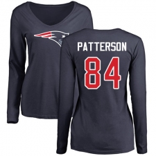 NFL Women's Nike New England Patriots #84 Cordarrelle Patterson Navy Blue Name & Number Logo Slim Fit Long Sleeve T-Shirt