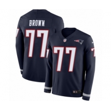 Men's Nike New England Patriots #77 Trent Brown Limited Navy Blue Therma Long Sleeve NFL Jersey