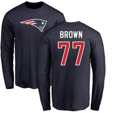 NFL Nike New England Patriots #77 Trent Brown Navy Blue Name & Number Logo Long Sleeve T-Shirt