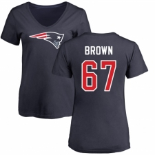 NFL Women's Nike New England Patriots #67 Trent Brown Navy Blue Name & Number Logo Slim Fit T-Shirt