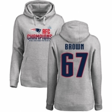 Women's Nike New England Patriots #67 Trent Brown Heather Gray 2017 AFC Champions Pullover Hoodie