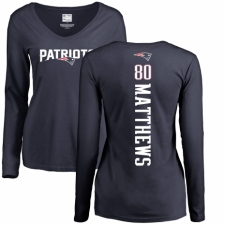 NFL Women's Nike New England Patriots #80 Jordan Matthews Navy Blue Backer Slim Fit Long Sleeve T-Shirt