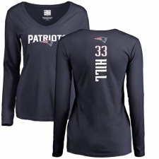 NFL Women's Nike New England Patriots #33 Jeremy Hill Navy Blue Backer Slim Fit Long Sleeve T-Shirt