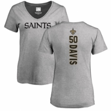 NFL Women's Nike New Orleans Saints #50 DeMario Davis Ash Backer V-Neck T-Shirt