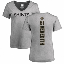 NFL Women's Nike New Orleans Saints #81 Cameron Meredith Ash Backer V-Neck T-Shirt