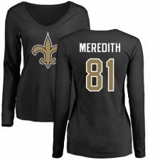 NFL Women's Nike New Orleans Saints #81 Cameron Meredith Black Name & Number Logo Slim Fit Long Sleeve T-Shirt