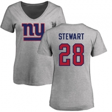 NFL Women's Nike New York Giants #28 Jonathan Stewart Ash Name & Number Logo T-Shirt