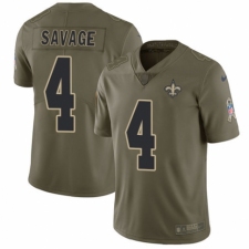 Men's Nike New Orleans Saints #4 Tom Savage Limited Olive 2017 Salute to Service NFL Jersey