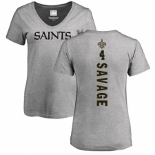 NFL Women's Nike New Orleans Saints #4 Tom Savage Ash Backer V-Neck T-Shirt