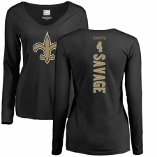 NFL Women's Nike New Orleans Saints #4 Tom Savage Black Backer Slim Fit Long Sleeve T-Shirt