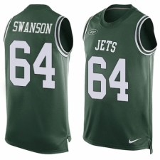 Men's Nike New York Jets #64 Travis Swanson Limited Green Player Name & Number Tank Top NFL Jersey