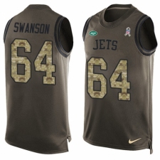 Men's Nike New York Jets #64 Travis Swanson Limited Green Salute to Service Tank Top NFL Jersey