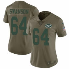 Women's Nike New York Jets #64 Travis Swanson Limited Olive 2017 Salute to Service NFL Jersey