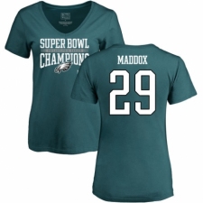 Women's Nike Philadelphia Eagles #29 Avonte Maddox Green Super Bowl LII Champions V-Neck T-Shirt