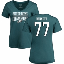 Women's Nike Philadelphia Eagles #77 Michael Bennett Green Super Bowl LII Champions V-Neck T-Shirt