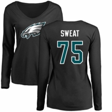 Women's Nike Philadelphia Eagles #75 Josh Sweat Black Name & Number Logo Slim Fit Long Sleeve T-Shirt.