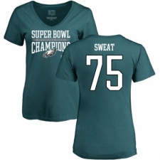 Women's Nike Philadelphia Eagles #75 Josh Sweat Green Super Bowl LII Champions V-Neck T-Shirt