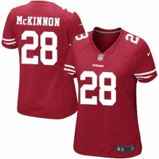 Women's Nike San Francisco 49ers #28 Jerick McKinnon Game Red Team Color NFL Jersey