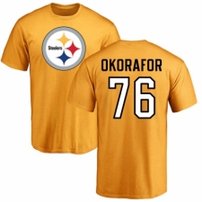 Nike Pittsburgh Steelers #76 Chukwuma Okorafor Gold Name & Number Logo T-Shirt