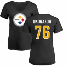 Women's Nike Pittsburgh Steelers #76 Chukwuma Okorafor Black Name & Number Logo Slim Fit T-Shirt