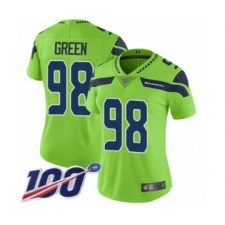 Women's Seattle Seahawks #98 Rasheem Green Limited Green Rush Vapor Untouchable 100th Season Football Jersey