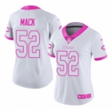 Women's Nike Chicago Bears #52 Khalil Mack Limited White Pink Rush Fashion NFL Jersey