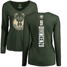 NBA Women's Nike Milwaukee Bucks #9 Donte DiVincenzo Green Backer Long Sleeve T-Shirt