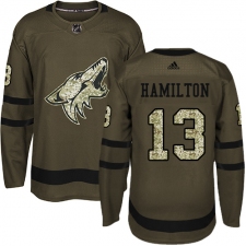Men's Adidas Arizona Coyotes #13 Freddie Hamilton Authentic Green Salute to Service NHL Jersey
