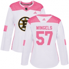 Women's Adidas Boston Bruins #57 Tommy Wingels Authentic White Pink Fashion NHL Jersey