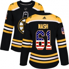 Women's Adidas Boston Bruins #61 Rick Nash Authentic Black USA Flag Fashion NHL Jersey