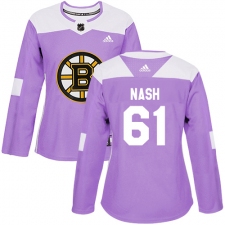 Women's Adidas Boston Bruins #61 Rick Nash Authentic Purple Fights Cancer Practice NHL Jersey