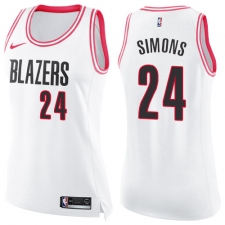 Women's Nike Portland Trail Blazers #24 Anfernee Simons Swingman White Pink Fashion NBA Jersey