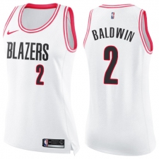 Women's Nike Portland Trail Blazers #2 Wade Baldwin Swingman White Pink Fashion NBA Jersey