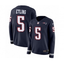 Women's Nike New England Patriots #5 Danny Etling Limited Navy Blue Therma Long Sleeve NFL Jersey