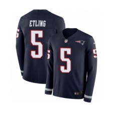Youth Nike New England Patriots #5 Danny Etling Limited Navy Blue Therma Long Sleeve NFL Jersey