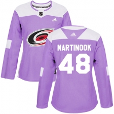 Women's Adidas Carolina Hurricanes #48 Jordan Martinook Authentic Purple Fights Cancer Practice NHL Jersey