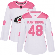 Women's Adidas Carolina Hurricanes #48 Jordan Martinook Authentic White Pink Fashion NHL Jersey