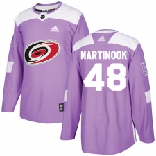 Youth Adidas Carolina Hurricanes #48 Jordan Martinook Authentic Purple Fights Cancer Practice NHL Jersey